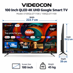 Load image into Gallery viewer, Videocon 100-Inch QLED 4K UHD Google Smart TV – Quantum Dot Colour, Dolby Audio, Google Voice Remote, Chromecast, Bluetooth, Edgeless Display, Black (E100QLGT1100) - Teq Souq