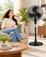 Load image into Gallery viewer, Havells Glanzo FOSGZBLK16021 16-Inch Pedestal Stand Fan – 50W Copper Motor, 3 Blades, 3 Speeds, Adjustable Height, Black - Teq Souq