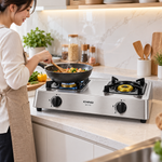 Load image into Gallery viewer, KHIND GC7110 2-Burner Gas Stove – Stainless Steel Tabletop Cooker, Automatic Ignition, Cast Iron Burners, Adjustable Flame - Teq Souq