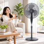 Load image into Gallery viewer, KHIND SF16J15R 16-Inch Pedestal Stand Fan with Remote Control, 3 Speeds, 50W, Dark Grey & Winter Grey