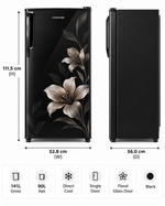 Load image into Gallery viewer, Krome KR-RF141GG 141L Gross Single Door Refrigerator – 90L Net, Direct Cool, Floral Glass Door, Compact Design, Black