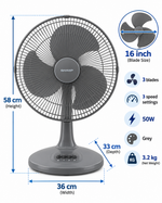 Load image into Gallery viewer, Sharp PJT169GY 16-Inch Table Fan – 50W, 3 Blades, 3-Speed Push Button, Energy Saving, Dark Grey