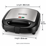Load image into Gallery viewer, BLACK+DECKER 2-in-1 Sandwich & Grill Maker, 780W, Interchangeable Non-Stick Plates, Black/Silver – TS2120 - Teq Souq