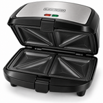Load image into Gallery viewer, BLACK+DECKER 2-in-1 Sandwich & Grill Maker, 780W, Interchangeable Non-Stick Plates, Black/Silver – TS2120 - Teq Souq