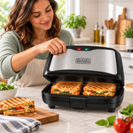 Load image into Gallery viewer, BLACK+DECKER 3-in-1 Sandwich, Grill & Waffle Maker, 780W, Interchangeable Non-Stick Plates, Black/Silver – TS2130 - Teq Souq