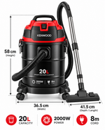 Load image into Gallery viewer, Kenwood 2000W 20L Drum Vacuum Cleaner, 8m Power Cord, Washable Filter, Black/Red – VDM40.000BR - Teq Souq