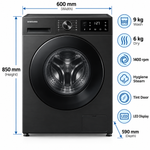 Load image into Gallery viewer, Samsung 9kg/6kg Front Load Washer Dryer Combo, 1400 RPM, Hygiene Steam, Digital Inverter, Black – WD90HG4U04BB - Teq Souq