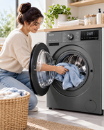 Load image into Gallery viewer, Hisense 9kg Front Load Washing Machine, 1400 RPM, Inverter Motor, Steam Wash, Titanium Grey – WFQP9014T - Teq Souq