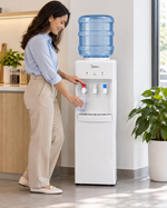 Load image into Gallery viewer, Midea YL1917S Top Loading Water Dispenser – Hot, Cold & Ambient Water, 3 Taps, Stainless Steel Tank, Child Safety Lock, White - Teq Souq