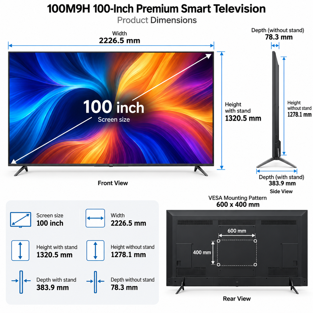 Samsung 100-Inch M90H Mini LED 4K Vision AI Smart TV (2026) – 144Hz, NQ4 AI Gen2 Processor, HDR10+, Motion Xcelerator, Tizen OS, Titan Black (UA100M90HUXZN) - Teq Souq