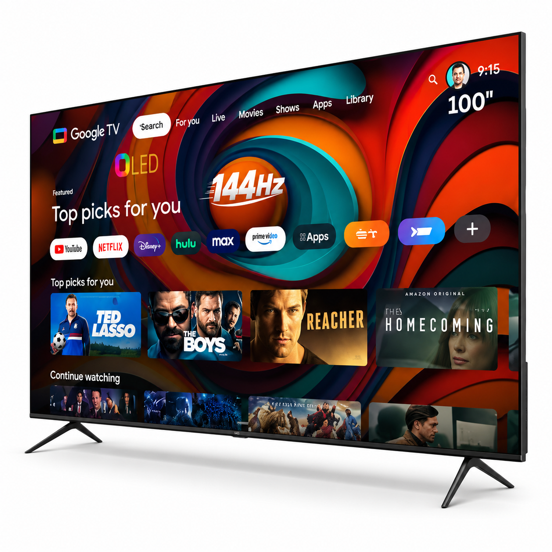 Videocon 100-Inch QLED 4K UHD Google Smart TV – Quantum Dot Colour, Dolby Audio, Google Voice Remote, Chromecast, Bluetooth, Edgeless Display, Black (E100QLGT1100) - Teq Souq