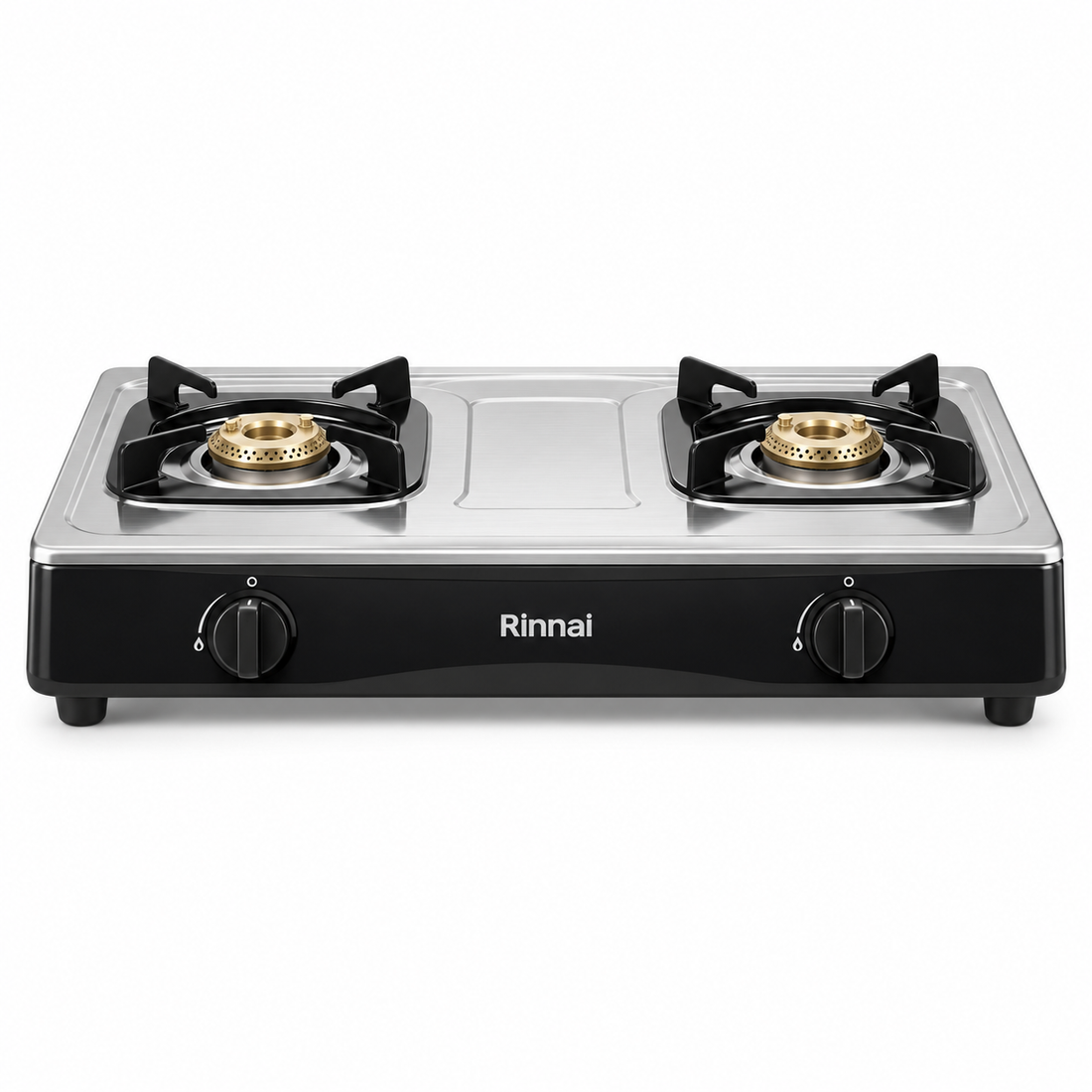 Rinnai RV-210RI 2-Burner Tabletop Gas Stove – Brass Burners, Stainless Steel, Silver