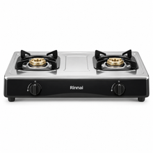 Rinnai RV-210RI 2-Burner Tabletop Gas Stove – Brass Burners, Stainless Steel, Silver