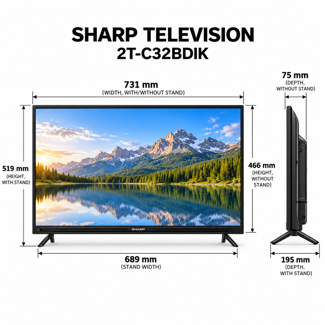 Sharp 32-Inch LED Television – Compact Flat Screen TV, Black (2T-C32BDIK) - Teq Souq