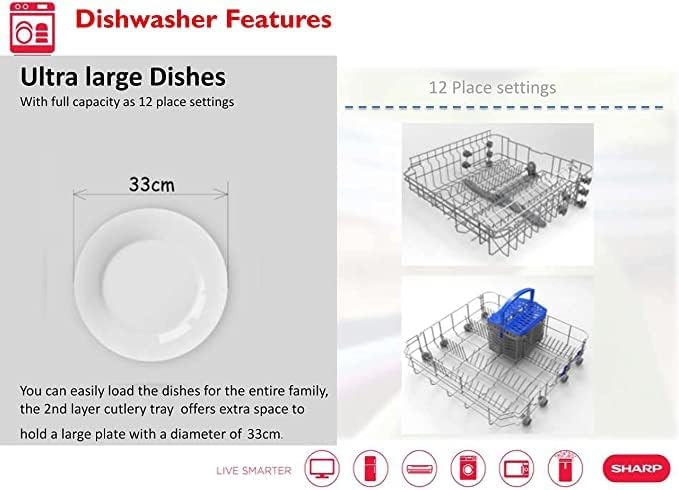 SHARP 12 Place Settings Dishwasher QW-MB612-SS3 - Teq Souq