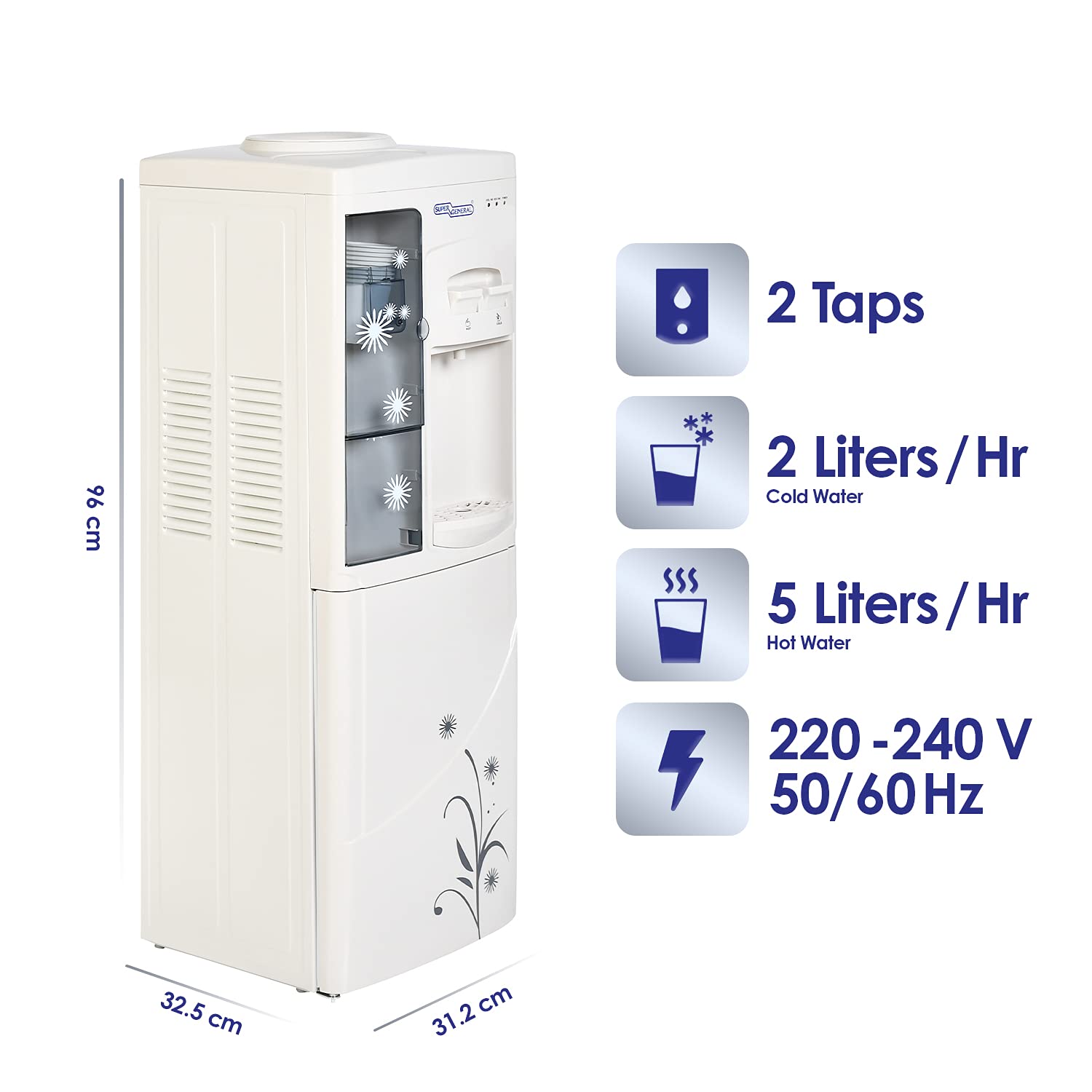 Super General 2 Tap Top Load Water Dispenser with Cabinet SGL1171