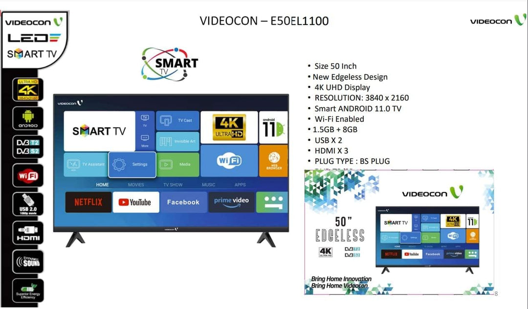VIDEOCON 50" 4K UHD Smart Television E50EL1100