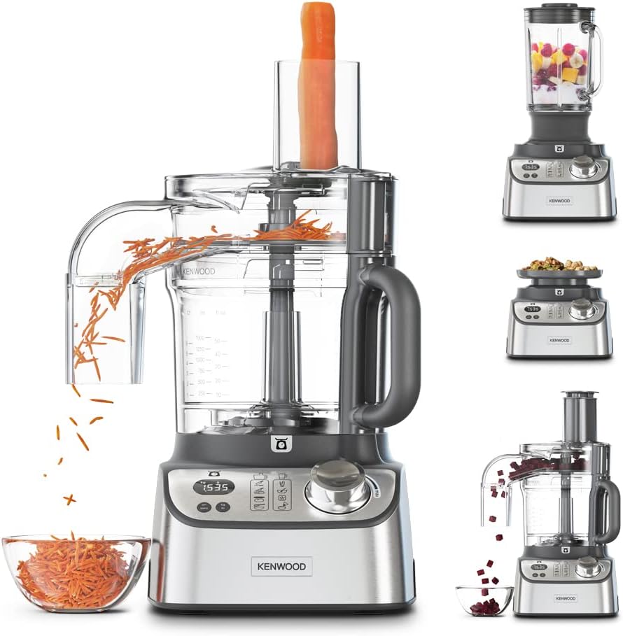 KENWOOD 1000W Food Processor with Blender, Grinder Mill, Dual Metal Whisk, Dough Maker, Citrus Juicer FDM71.690SS - Teq Souq