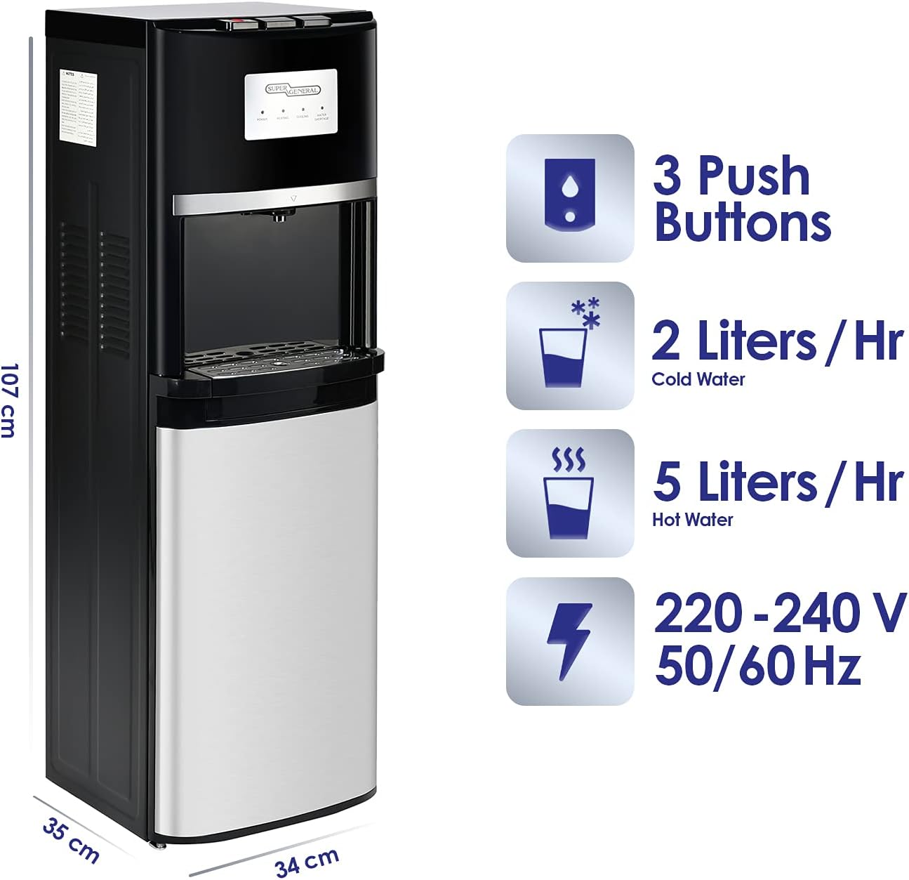Super General 3 Tap Bottom Load Water Dispenser SGL2020BM