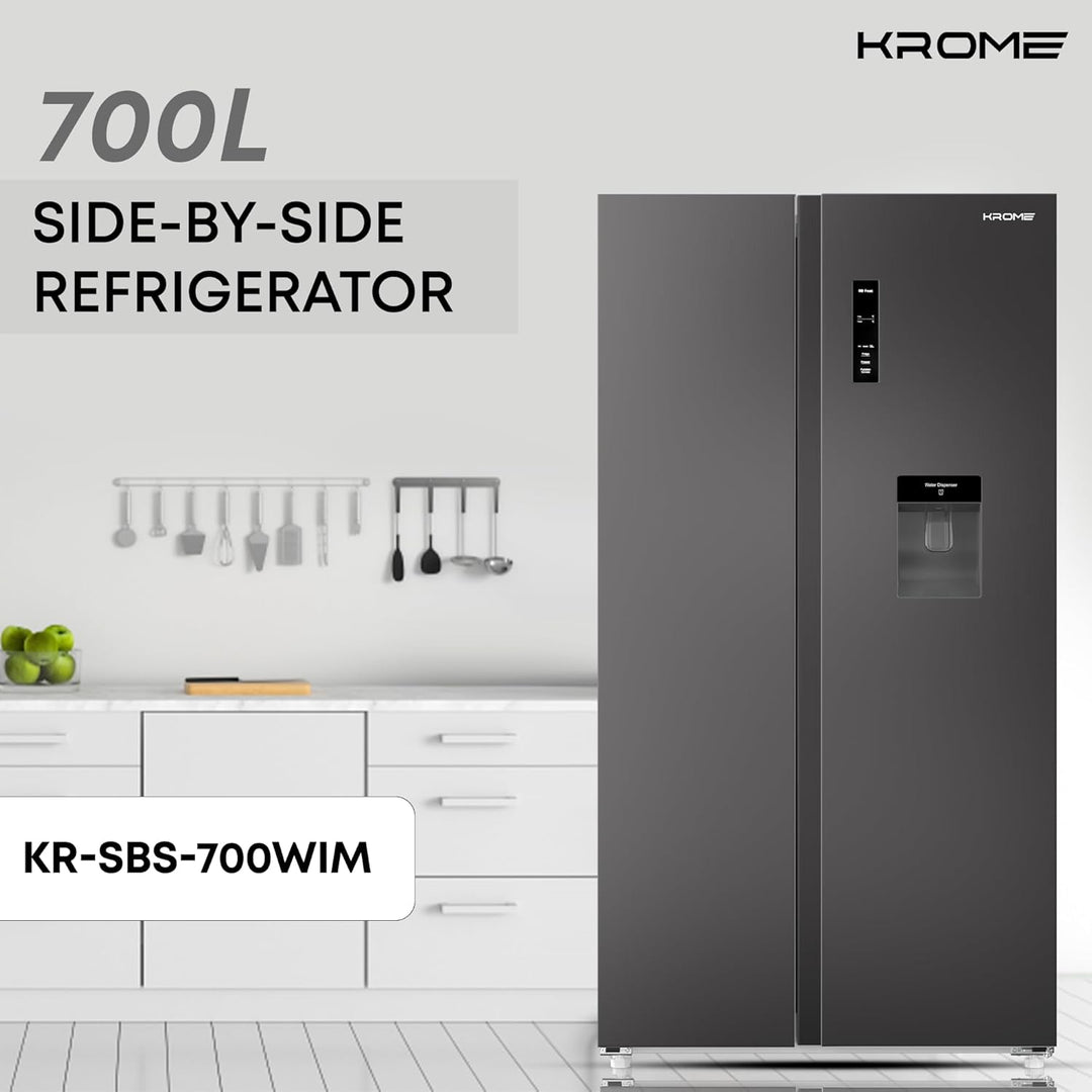 Krome 600L Side by Side Refrigerator with Water Dispenser KR-SBS600WM - Teq Souq