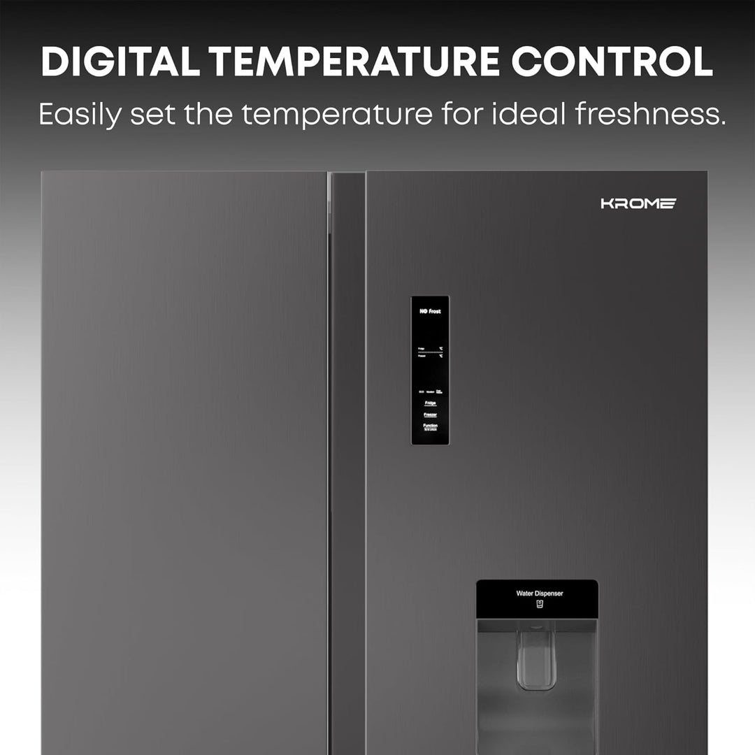 Krome 600L Side by Side Refrigerator with Water Dispenser KR-SBS600WM - Teq Souq