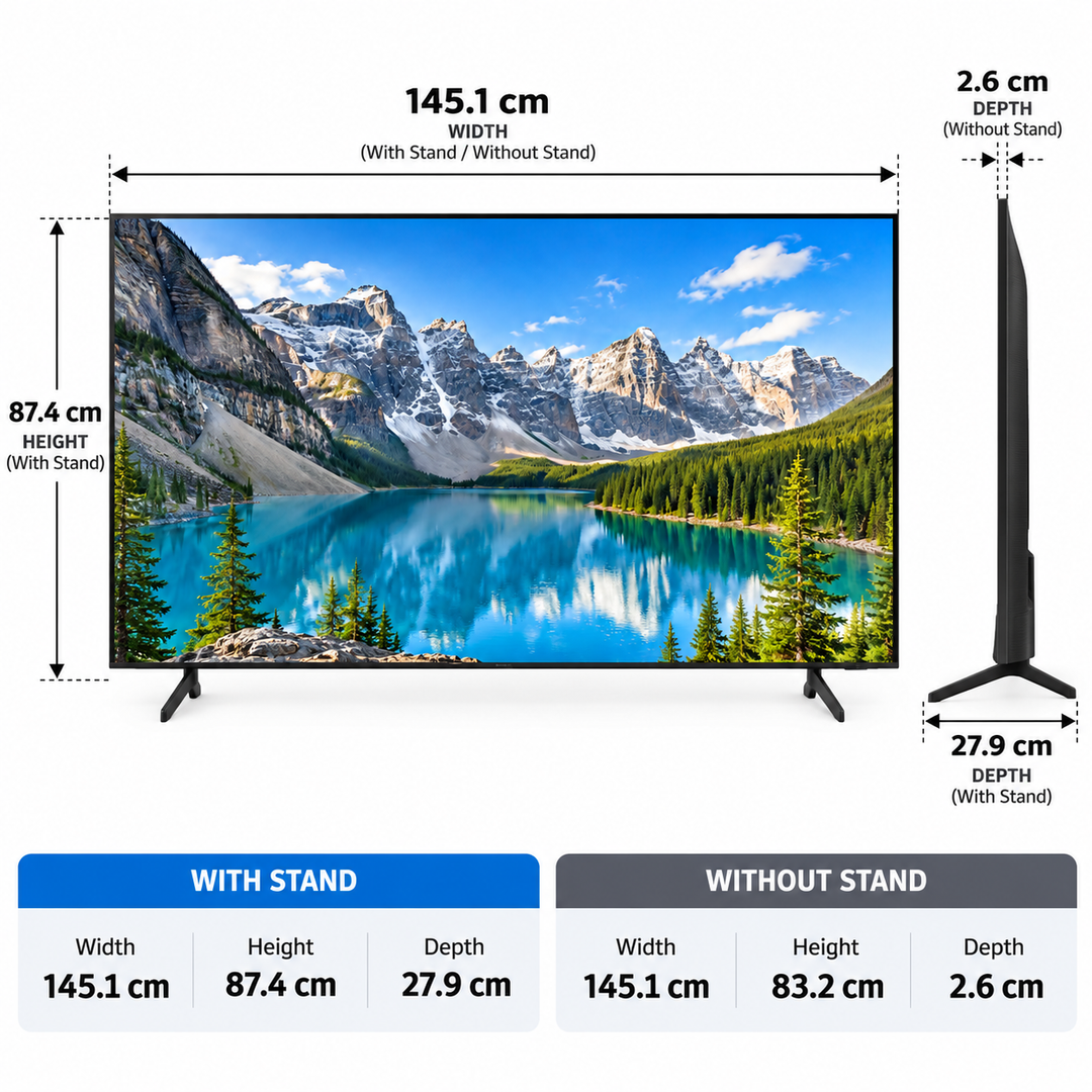 Samsung 65-Inch DU8000 Crystal UHD 4K Smart LED TV (2024) – Dynamic Crystal Color, Crystal Processor 4K, HDR, AirSlim Design, Tizen OS, Black (UA65DU8000UXZN) - Teq Souq