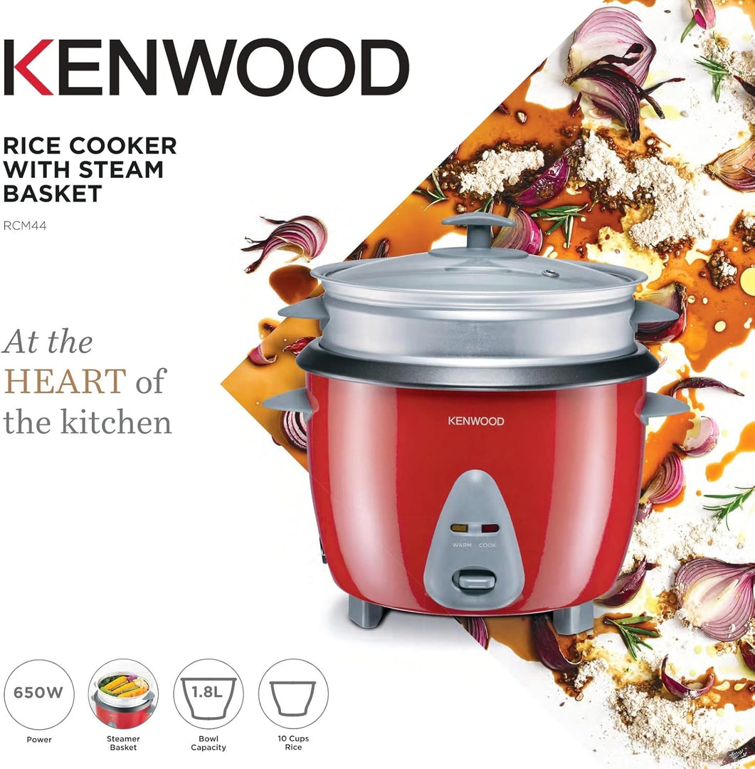 KENWOOD 1.8L Rice Cooker with Food Steamer Basket RCM44.000RD