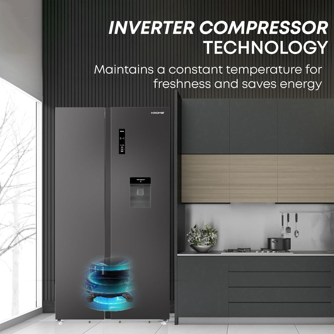 Krome 600L Side by Side Refrigerator with Water Dispenser KR-SBS600WM - Teq Souq