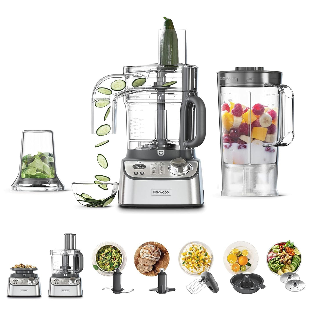 KENWOOD 1000W Food Processor with Blender, Grinder Mill, Dual Metal Whisk, Dough Maker, Citrus Juicer FDM71.690SS - Teq Souq