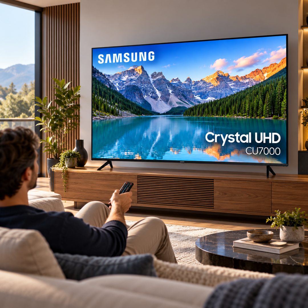 Samsung 75-Inch CU7000 Crystal UHD 4K Smart LED TV – PurColor, Crystal Processor 4K, HDR10+, Tizen OS, Smart Hub, Black (UA75CU7000UXZN) - Teq Souq