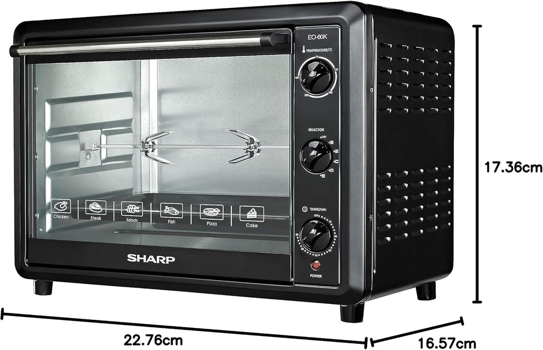 SHARP 60L Double Glass Electric Oven with Rotisserie & Convection EO-60NK-3 - Teq Souq