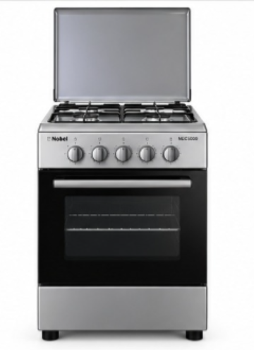 Nobel NGC5000 50×50cm Freestanding Gas Cooking Range – 4 Burners, Gas Oven & Grill, Stainless Steel, Silver