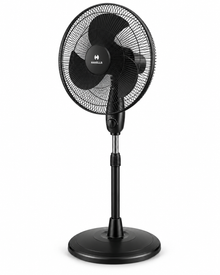 Havells Glanzo FOSGZBLK16021 16-Inch Pedestal Stand Fan – 50W Copper Motor, 3 Blades, 3 Speeds, Adjustable Height, Black - Teq Souq