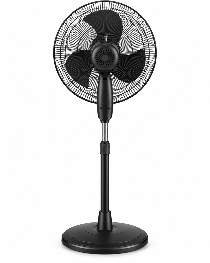Havells Glanzo FOSGZBLK16021 16-Inch Pedestal Stand Fan – 50W Copper Motor, 3 Blades, 3 Speeds, Adjustable Height, Black - Teq Souq