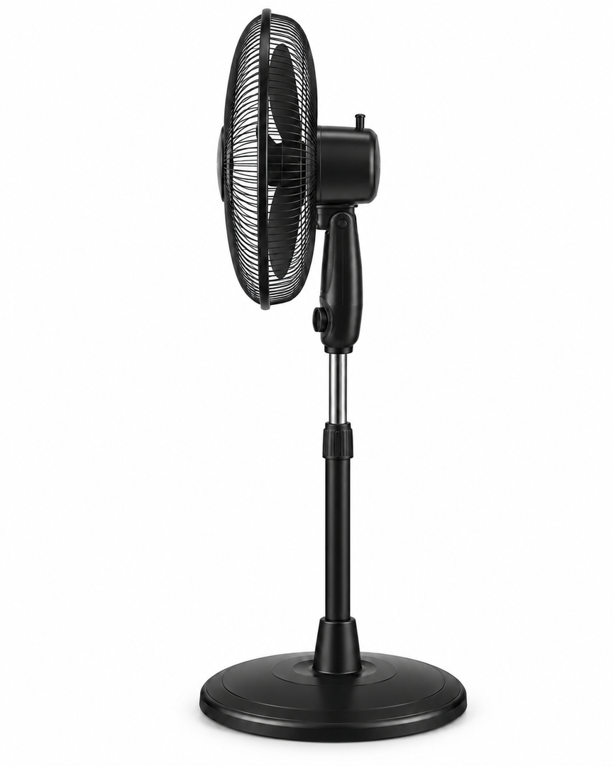 Havells Glanzo FOSGZBLK16021 16-Inch Pedestal Stand Fan – 50W Copper Motor, 3 Blades, 3 Speeds, Adjustable Height, Black - Teq Souq