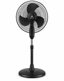 Havells Glanzo FOSGZBLK16021 16-Inch Pedestal Stand Fan – 50W Copper Motor, 3 Blades, 3 Speeds, Adjustable Height, Black - Teq Souq