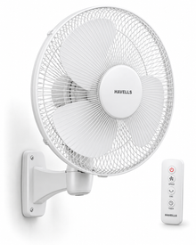 Havells FOWSBWHT16121 Standard 16-Inch Wall Fan – 50W Copper Motor, Remote Control, 3 Blades, Oscillation, White - Teq Souq