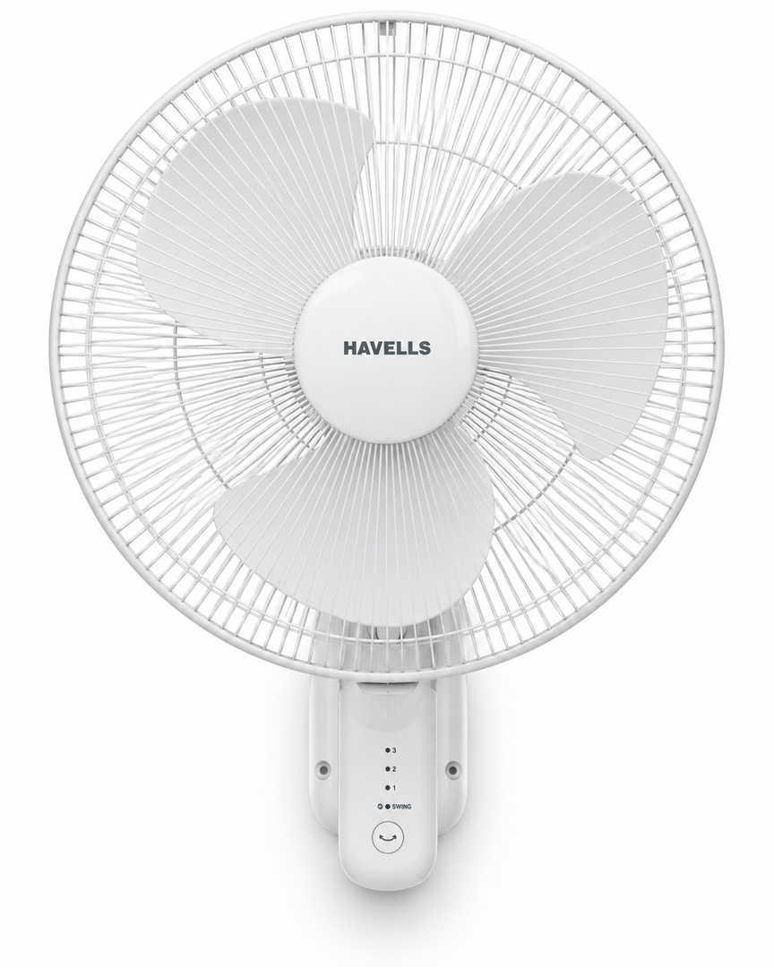 Havells FOWSBWHT16121 Standard 16-Inch Wall Fan – 50W Copper Motor, Remote Control, 3 Blades, Oscillation, White - Teq Souq
