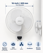 Load image into Gallery viewer, Havells FOWSBWHT16121 Standard 16-Inch Wall Fan – 50W Copper Motor, Remote Control, 3 Blades, Oscillation, White - Teq Souq