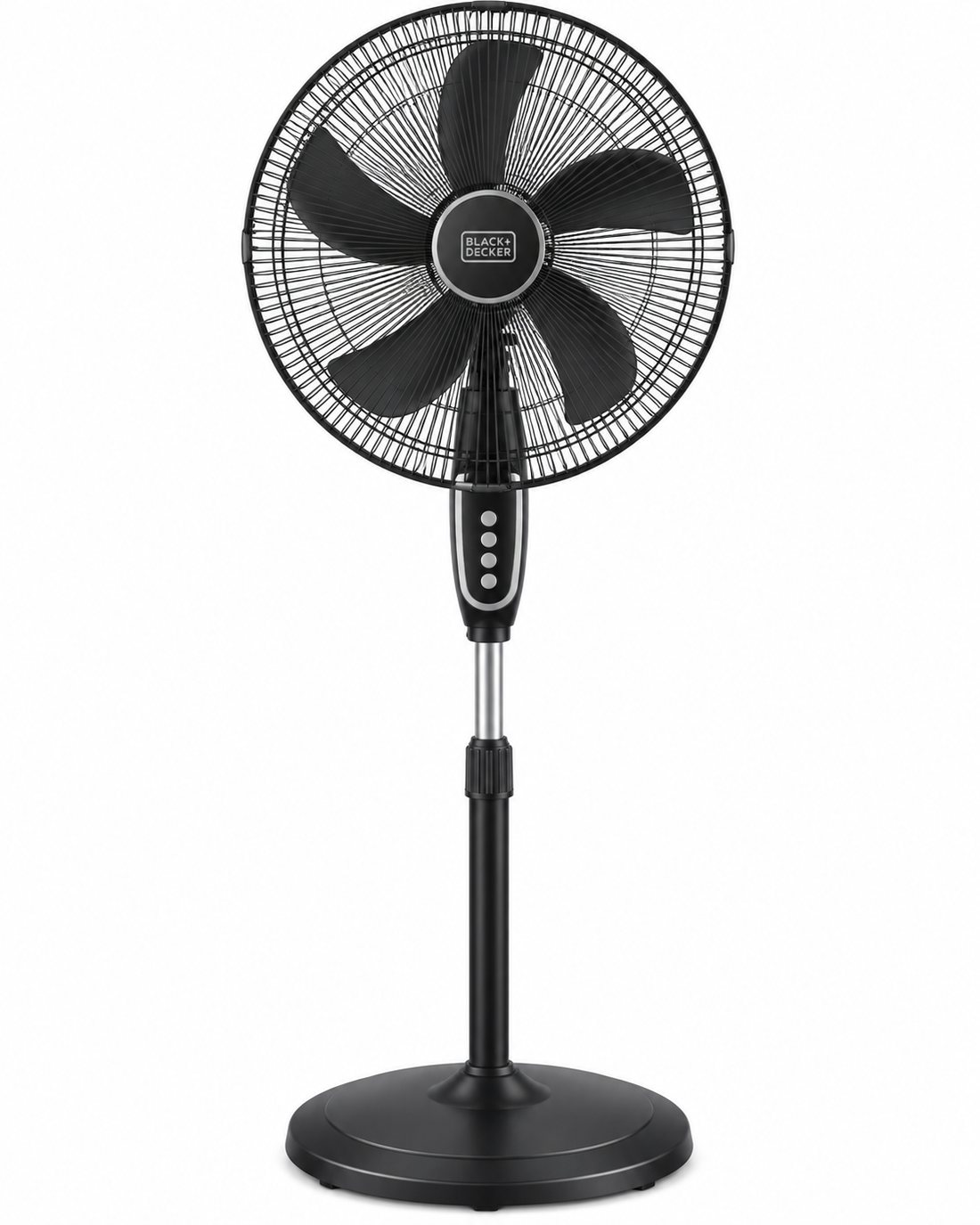 BLACK+DECKER FS1620-B5 16-Inch Pedestal Stand Fan – 60W, 5 Blades, 3 Speeds, 90° Oscillation, Adjustable Height, Black - Teq Souq