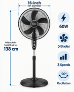 Load image into Gallery viewer, BLACK+DECKER FS1620-B5 16-Inch Pedestal Stand Fan – 60W, 5 Blades, 3 Speeds, 90° Oscillation, Adjustable Height, Black - Teq Souq