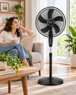 Load image into Gallery viewer, BLACK+DECKER FS1620-B5 16-Inch Pedestal Stand Fan – 60W, 5 Blades, 3 Speeds, 90° Oscillation, Adjustable Height, Black - Teq Souq