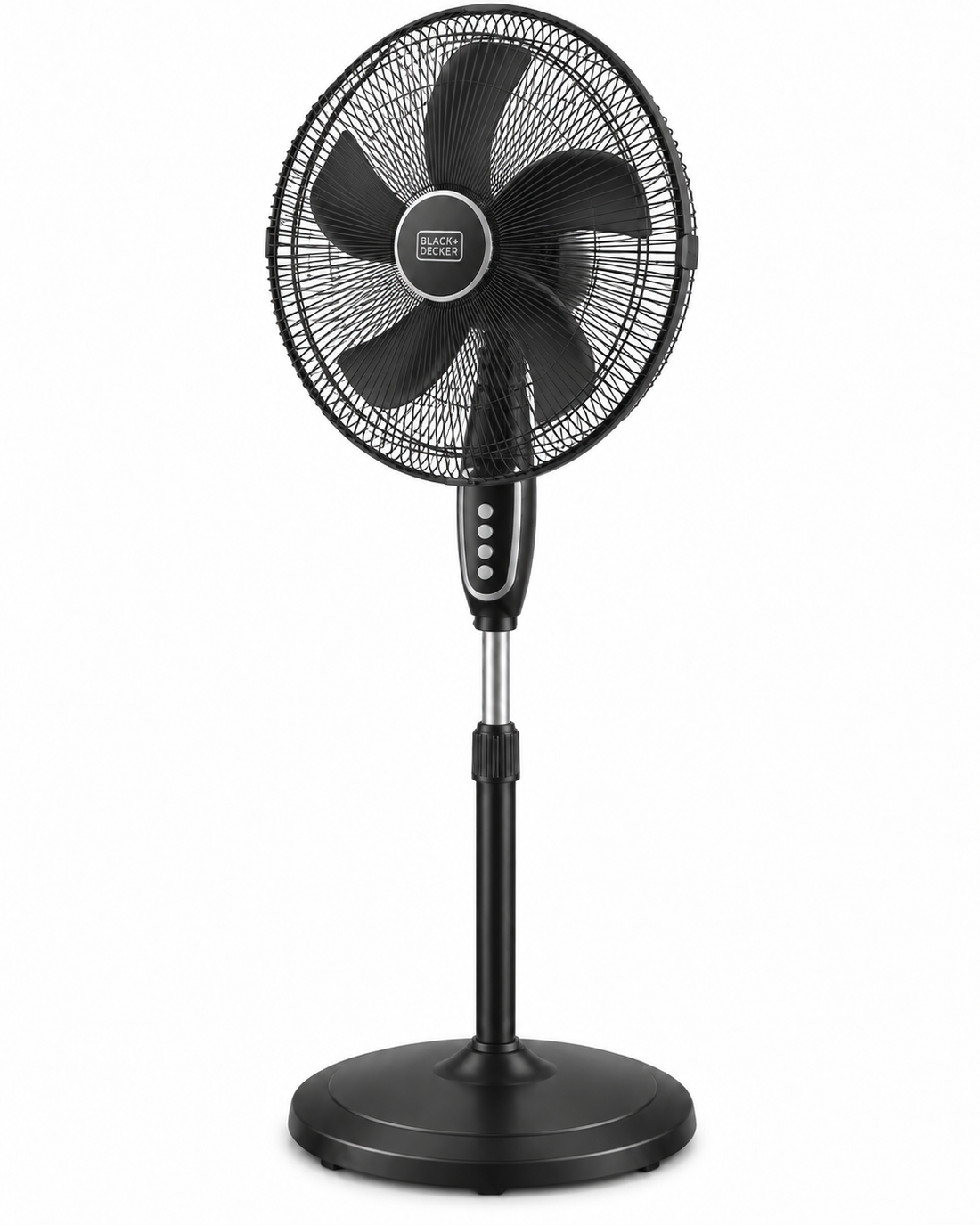 BLACK+DECKER FS1620-B5 16-Inch Pedestal Stand Fan – 60W, 5 Blades, 3 Speeds, 90° Oscillation, Adjustable Height, Black - Teq Souq