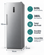 Load image into Gallery viewer, Hisense FV3N509NAI 509L Convertible Upright Freezer &amp; Refrigerator – 380L Net, Total No Frost, Durable Inverter, Silver - Teq Souq
