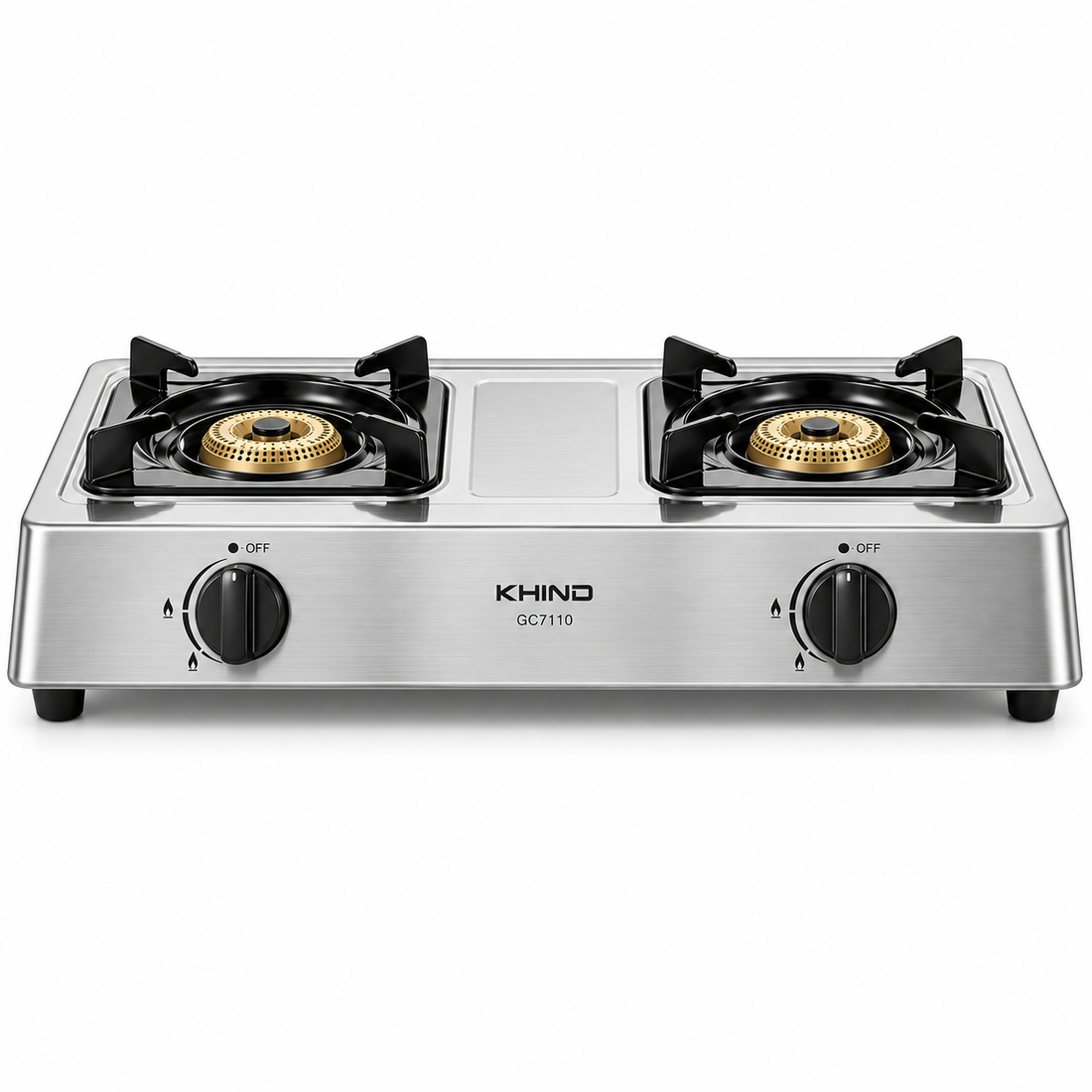 KHIND GC7110 2-Burner Gas Stove – Stainless Steel Tabletop Cooker, Automatic Ignition, Cast Iron Burners, Adjustable Flame - Teq Souq