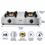 Load image into Gallery viewer, KHIND GC7110 2-Burner Gas Stove – Stainless Steel Tabletop Cooker, Automatic Ignition, Cast Iron Burners, Adjustable Flame - Teq Souq