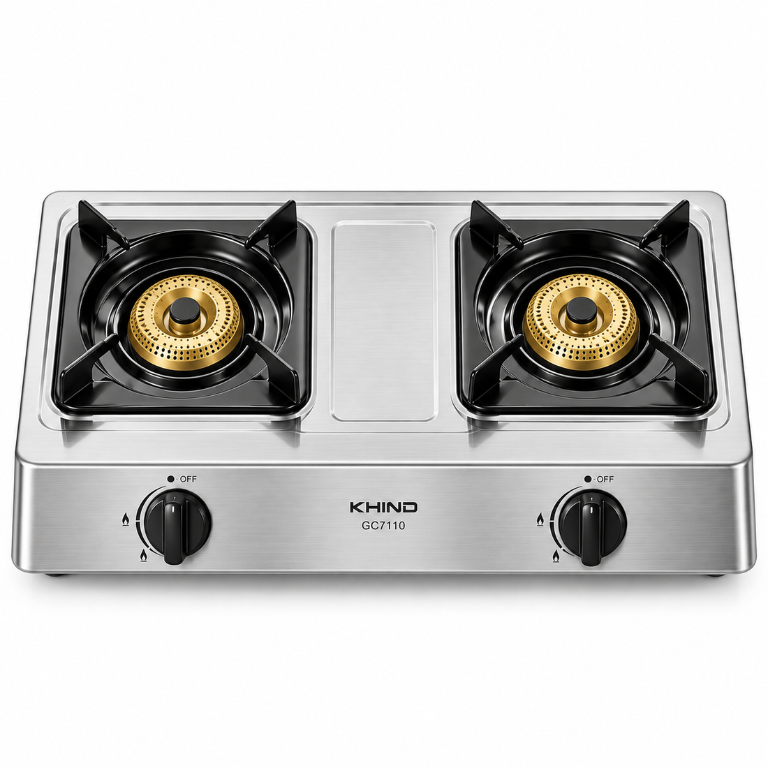 KHIND GC7110 2-Burner Gas Stove – Stainless Steel Tabletop Cooker, Automatic Ignition, Cast Iron Burners, Adjustable Flame - Teq Souq