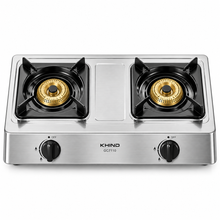 KHIND GC7110 2-Burner Gas Stove – Stainless Steel Tabletop Cooker, Automatic Ignition, Cast Iron Burners, Adjustable Flame - Teq Souq