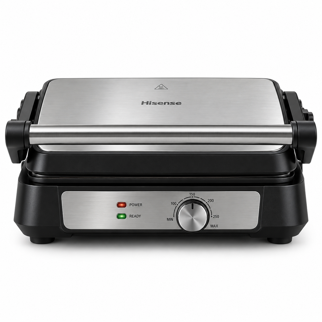 Hisense H181CG01 2000W Electric Contact Grill & Sandwich Maker – 180° Open Grill, Reversible Non-Stick Plates, Adjustable Temperature - Teq Souq
