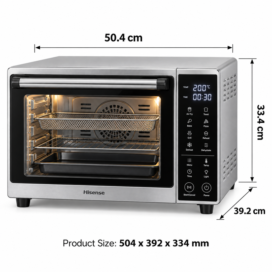 Hisense H32AOSL1S5 32L Digital Air Fryer Oven – 1700W, 8 Cooking Functions, 8 Preset Menus, LED Display, Silver - Teq Souq